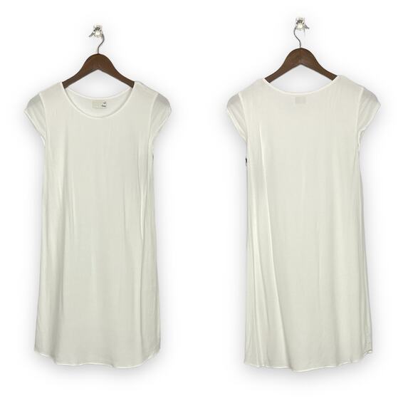 Wilfred | Free NWT Ferreira White Crepe Raw Hem Cap Sleeve Mini Shift Dress - Picture 1 of 9